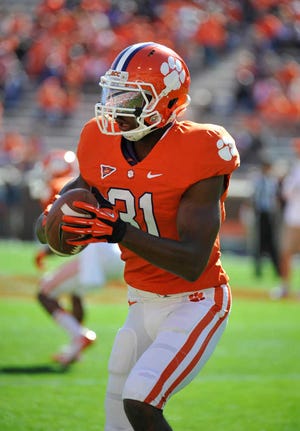 Clemson's Rashard Hall warms up before an NCAA college football game against Virginia Tech on Saturday, Oct. 20, 2012, in Clemson, S.C.