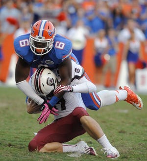 Florida freshman Dante Fowler has registered 22 tackles, five for losses, and two sacks this season. (The Associated Press)