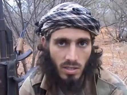 A man who gives his name as Abu Mansour al-Amriki, an alias of Omar Hammami, speaks in a video posted on a website of an Islamic militant group in Somalia.