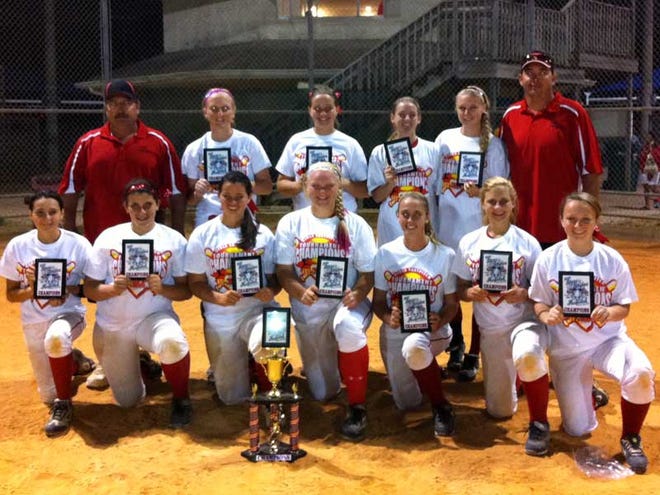 The Ormond Beach 16U Renegades gathered after capturing the Stars and Stripes Tournament. Members of the team are (front from left) Kyra Nadzam, Kaitlin Blum, Chelsea Dow, Madison Lankford, Katelyn Perdue, Autumn Fidler, Jessica Hunter; (back from left) head coach Alan Hand, Cameron Neely, Miranda Meeks, Erika Byrd, Kate Peeples and coach James Meeks.
