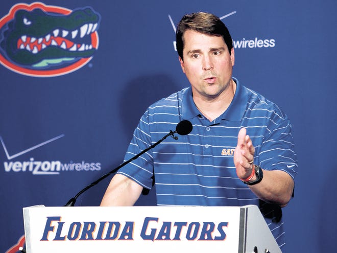 Florida Gators head coach Will Muschamp talks about his new offensive coordinator Brent Pease on Wednesday Jan. 11 2011 Gainesville.