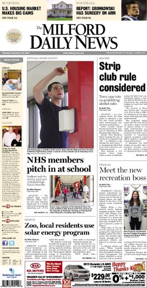 Front page of the Milford Daily News for 12/20/12