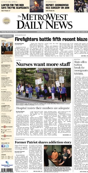 The front page of the 11/20/12 MetroWest Daily News