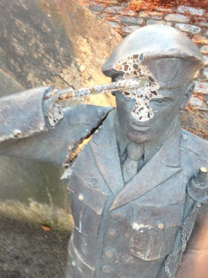 A Vietnam Memorial statue was discovered vandalized on Route 3A in North Weymouth on Friday, Nov. 9.