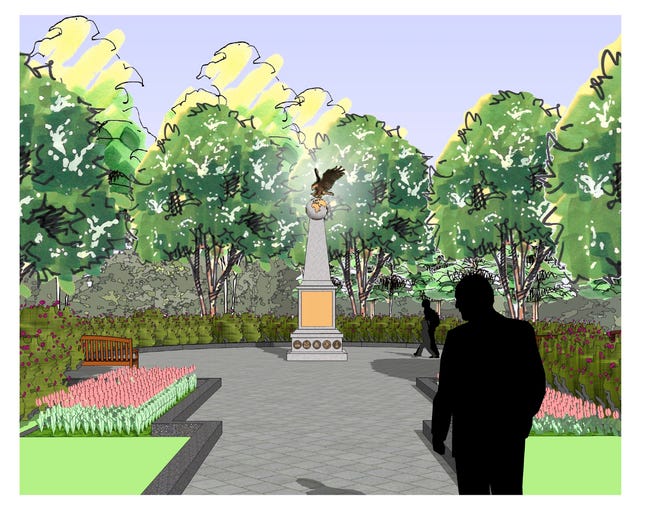 The Wenham War Memorial, once completed, will stand about 18.5 feet high with a globe and eagle atop the monument, which will have the names of Wenham veterans engraved in bronze plaques on each side.