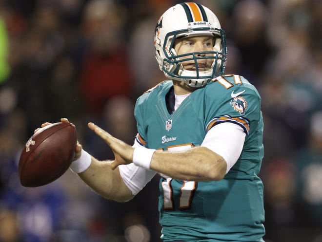 Miami quarterback Ryan Tannehill (17) throws a pass Nov. 15 during the first half against Buffalo in Orchard Park, N.Y.