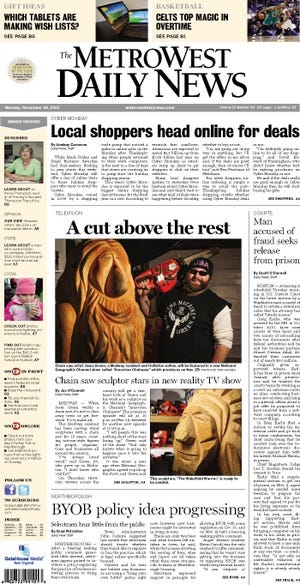 The front page of the 11/26/12 MetroWest Daily News