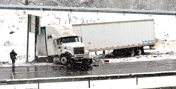This tractor-trailer jackknifed on Route 33 south near Snydersville on Tuesday morning. Several cars were also involved in the wreck, which closed the highway's southbound lanes for about two hours.