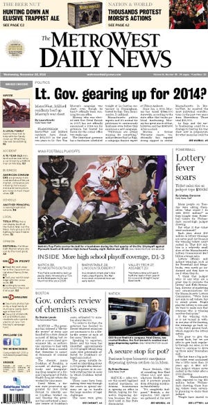 The front page of the 11/28/12 MetroWest Daily News