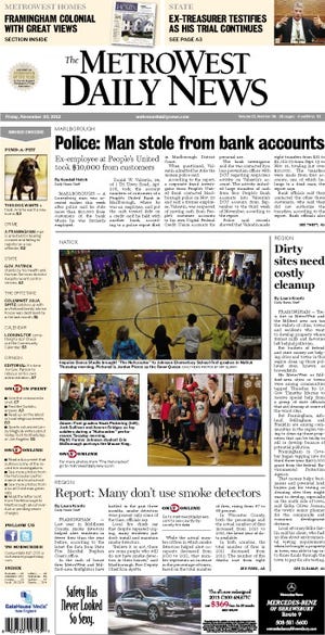 The front page of the 11/30/12 MetroWest Daily News