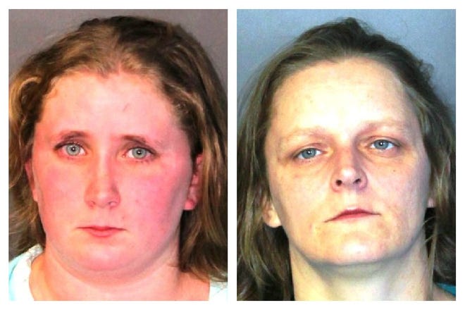 Rhonda M. Sanderson, right, and her daughter, Casandra Marie Sanderson, are charged with assaulting a police officer at their Brockton apartment.