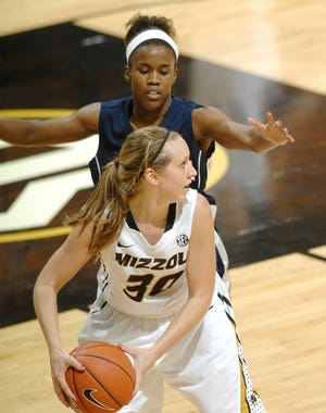 Missouri’s Morgan Eye made a school-record eight 3-pointers in Monday night’s 82-71 victory over Tennessee-Martin at Mizzou Arena. Eye scored a career-high 26 points.