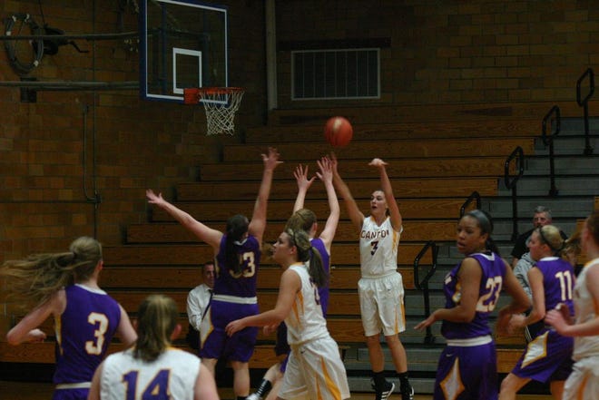 Canton's Mariah Hedges let fly with this 3-point attempt in the first half in the Lady Giants' non-conference game against Peoria Christian Tuesday night. Both teams came into the game undefeated on the season, but the Lady Chargers are the only team still undefeated as they beat the Lady Giants 55-41.