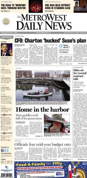 Front page of the MetroWest Daily News for 12/6/12