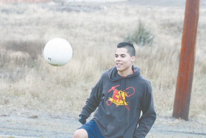 Yreka High junior soccer player Cesar Orozco during practice on Tuesday.. Daily News photo/ Bill Choy