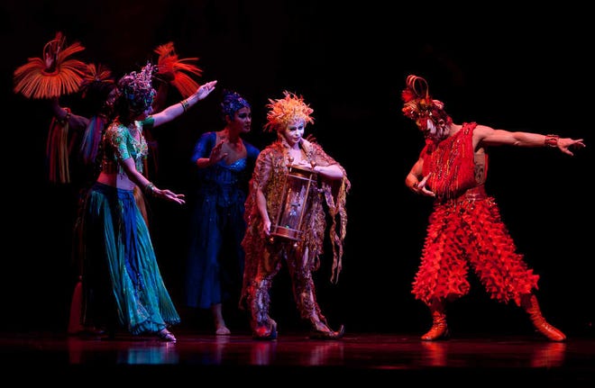 The Four Elements and Little Buddha perform the opening scene of Cirque du Soleil's "Dralion," which opened Wednesday night in Landon Arena at the Kansas Expcentre, where it will be staged six more times through Sunday evening.