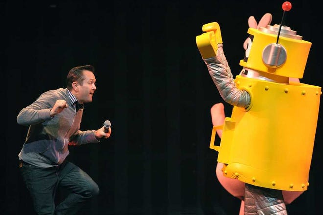 John Shearer Invision Thomas Lennon (left) and Plex appear on stage at Yo Gabba Gabba! Live! kickoff performance on Thanksgiving weekend at Nokia Theatre in Los Angeles. The show is coming to the St. Augustine Amphitheatre on Friday, March 22.