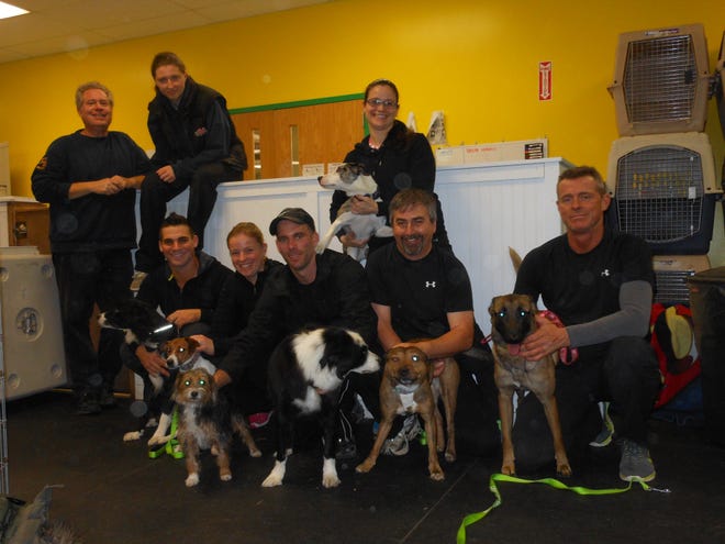 Top row, from left to right: Don Blewett, Brittney Hambleton and Angela Decker. Bottom row, from left to right, Aaron Robbins, Liz Hawkrigg, Dave Walt, Terry Quinaln, and Wayne Lowry, of the Rocket Relay team from Hamilton, Ontario.