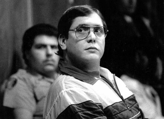 FILE- In this 1988, file photo, Manuel Pardo, found guilty of nine counts of murder, listens as his sentence is read. Pardo, 56, is scheduled to be executed Tuesday, Dec. 11, 2012, at Florida State Prison in Starke, Fla. U.S. Judge Timothy Corrigan denied Pardo's request for a stay on Monday. (AP Photo/The Miami Herald, Marice Cohn Band, File)