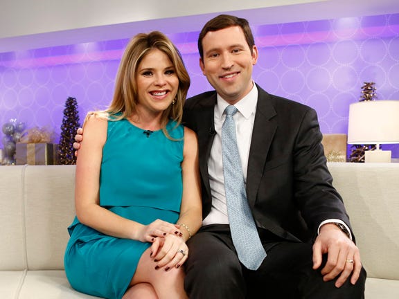 This image released by NBC shows Jenna Bush Hager, left, and her husband Henry Hager as they appear on NBC News' "Today" show, Wednesday, Dec. 12, 2012 in New York where they announced they were expecting their first child. The 31-year-old made the announcement on NBC's "Today" show, where she is a contributing correspondent. Hager, the twin daughter of former President George W. Bush, and her husband, Henry, have been married for four years.