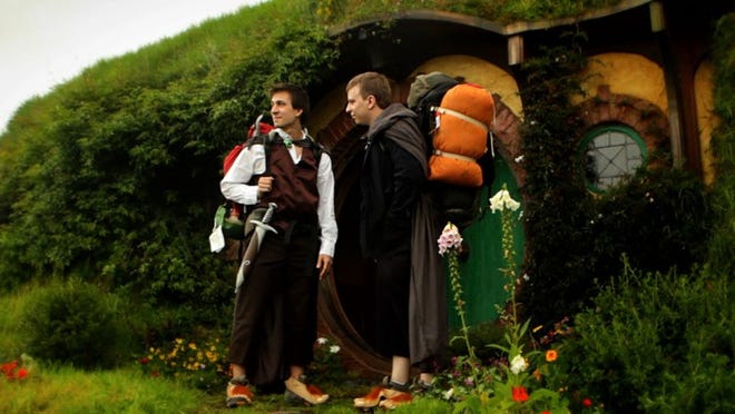 Chris Demarais (left) and Kerry Shawcross before leaving The Shire to start the journey they document in “A Simple Walk Into Mordor.?