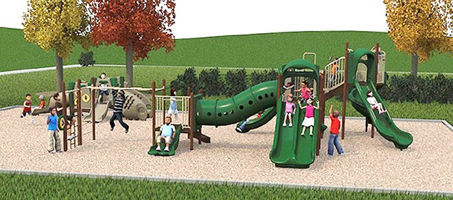 Pictured is an artist’s drawing of what the new playground units at South Fifth Avenue Field could look like. Fundraising efforts are under way online. Collection cans will also be placed in local businesses.