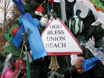 A hand-made ornament adorns the ‘Tree Of Hope,’ in Union Beach N.J. (AP Photo/Wayne Parry)