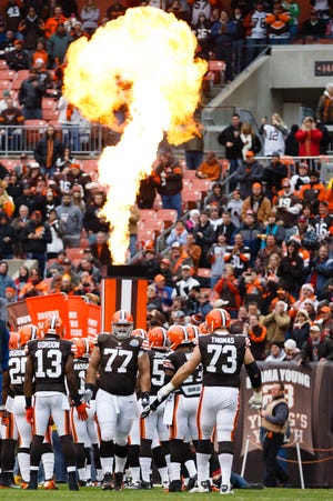 The Cleveland Browns take the field during pregame introductions against the Kansas City Chiefs on Dec. 9. The team plays its final home game of the season today against the Redskins, but the future is brighter.
