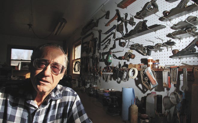 John Gaines/The Hawk Eye Jim Brown comes by his woodworking skills naturally, following in the footsteps of his father and grandfather, and using many of their old tools in the shop at his home in Keokuk. Since the death of his wife last year, he calls the shop his sanctuary.