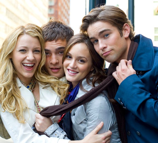 This 2007 photo, provided by The CW, shows cast members of the series "The Gossip Girl," from left, Blake Lively, Ed Westwick, Leighton Meester and Chace Crawford.
