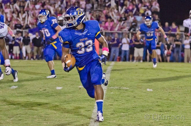 East Ascension running back Sione Palelei was a first-team All-District 5-5A selection for the Spartans. Photo Dewey Keller.