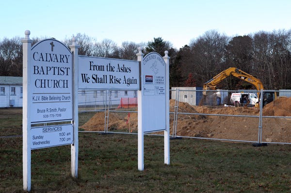 HYANNIS -- 12/13/12 -- Calvary Baptist Church is starting to take shape. Construction has started at the sight where the church burned down earlier this year.
