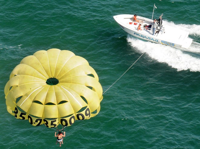 Parasailers enjoy a nice view of the Gulf of Mexico off Panama City Beach in April 2010.
