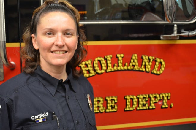 Holland Department of Public Safety Firefighter Heidi Canfield. Peg McNichol/Sentinel Staff