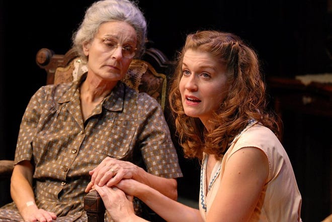 Left to right, Paula Faber as Grandma and Hillary Parker as Bella in ‘Lost in Yonkers’ at 2nd Story Theatre, Warren, through Dec. 16. 
 Photo by Richard W Dionne Jr.