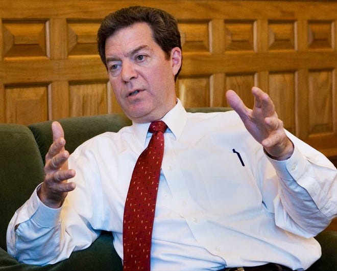 Kansas Gov. Sam Brownback talks during an interview at the end of his second year in office.