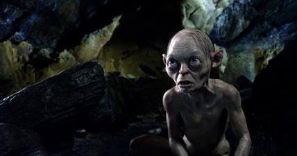 This publicity file photo released by Warner Bros., shows the character Gollum voiced by Andy Serkis in a scene from the fantasy adventure "The Hobbit: An Unexpected Journey." (AP Photo/Warner Bros., File)