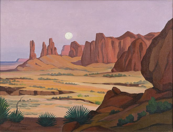 “In the Navajo Country” is one of the paintings by Oscar Brousse Jacobson that will be included in an exhibition of his work at the Fred Jones Jr. Museum of Art. PHOTOS PROVIDED