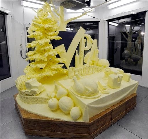 The 1,000-pound butter sculpture was unveiled at the Pennsylvania Farm Show Thursday in Harrisburg. The sculpture was crafted by Jim Victor of Conshohocken.