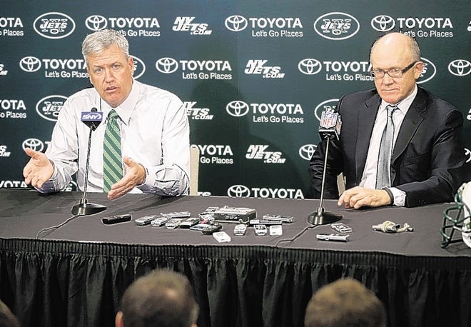 Coach Rex Ryan, left, and owner Woody Johnson try to explain why the Jets were so terrible this season.