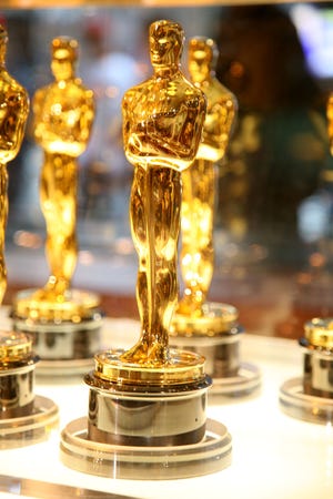 Oscar statuettes on display. The Academy of Motion Picture Arts and Sciences has doubled the number of Best Picture nominees this year to 10.