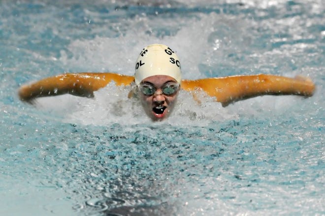 George School's Chesa Sacchi competes in the girl's 200 meter individual medley in a tri-meet against Abington Friends School and Moorestown Friends School at George School in Newtown Thursday, Jan. 17, 2013. Sacchi won the heat.