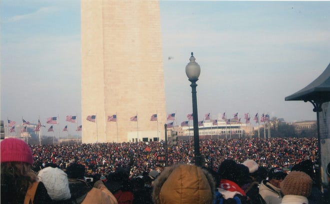 A view of the crowd at President Barack Obama's January 2009 inauguration. An estimated 1.8 million people attended. Rochelle Wallace took her granddaughter, Amya Mitchell, of Peoria, to Obama's first inauguration and is taking her grandson, Forrest Wallace III, of Houston, to the president's second inauguration Monday, along with her husband, Forrest Wallace Sr