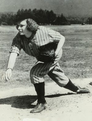 Helen Carson 
 2007 reproduction of 1938 original 
 There is no doubt about the role of Helen Carson of Middletown, Conn., shown here in a photograph taken the year that she was named as the starting pitcher for a Britton Woods, New Hampshire resort team in the summer of 1938. The 19-year-old pitcher reportedly had a pitch assortment that included both slow and fast curves as well as a drop ball. At the plate, she was a switch hitter. According to the newspaper reports, Carson was a great “all-around athlete,” someone they predicted “would be the successor to ‘Babe’ Didrickson.”