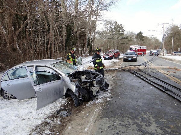 Route 124 at Tubman Road in Brewster was closed to traffic on Wednesday after a driver slammed into a utility pole.