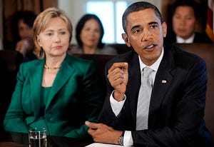 Hillary Clinton, Barack Obama | Photo Credits: Olivier Douliery-Pool/Getty Images