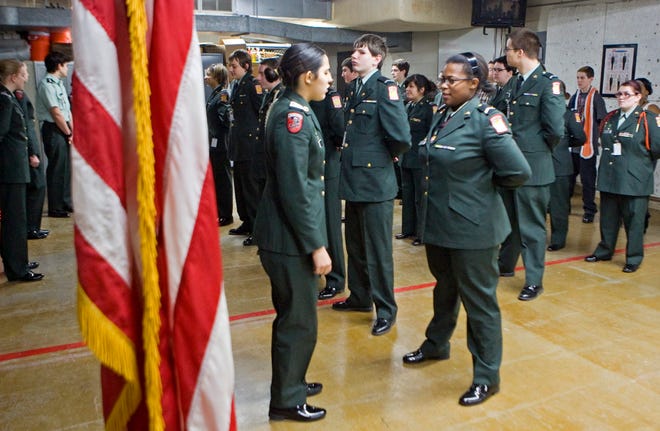ROTC students line up for uniform inspection Thursday Jan. 24, 2013, at Auburn High School in Rockford.