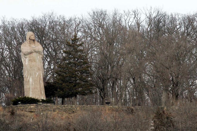 The Black Hawk statue overlooks the Rock River on Monday, Jan. 3, 2011, from Lowden State Park in Oregon.