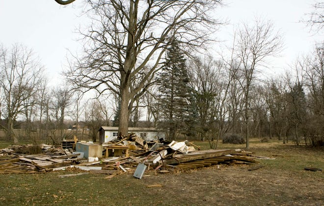 The remnants of a building near the site of a new Woodward expansion, photographed Thursday, Jan. 24, 2013, in Loves Park.