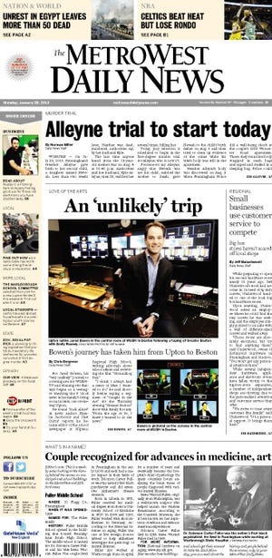 Front page of the MetroWest Daily News for 1/28/13